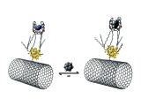 Nanotubo decorado con nanopartículas de oro y un cavitando en presencia de aire puro.